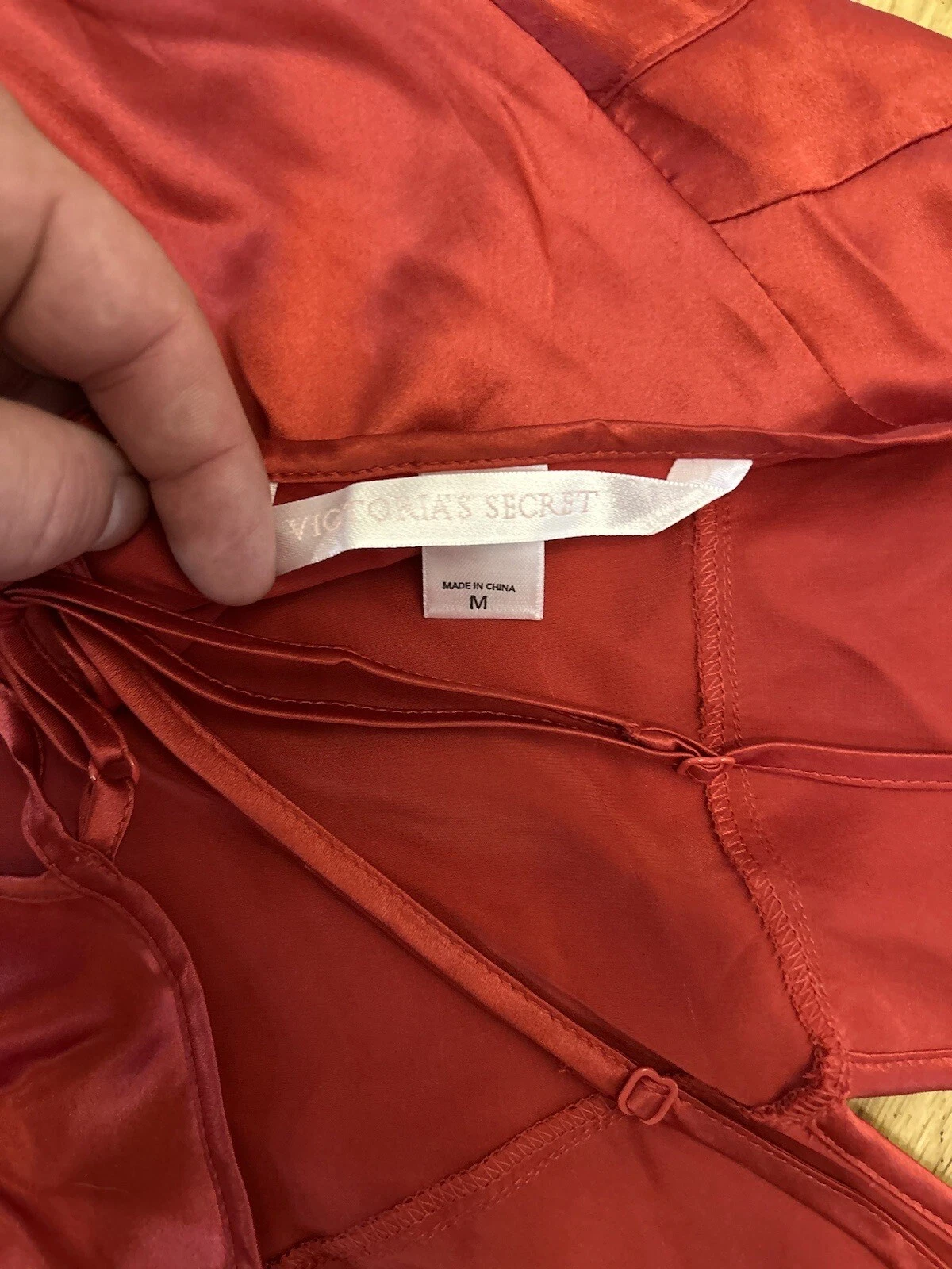 UNDERCOVER Victorias Secret 100% Silk Red Spaghetti Strap Y2K Slip Dress Nightgown Beaded