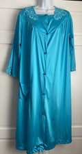 Vintage Nancy King Nylon Short Nightgown Robe Day Dress Blue 3/4 Sleeve Large