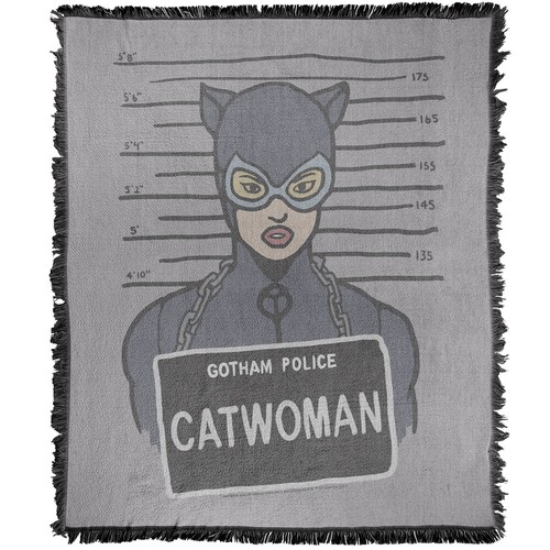 Batman Blanket, 50"x60" The Catwoman Mugshot Woven Cotton Blend Throw