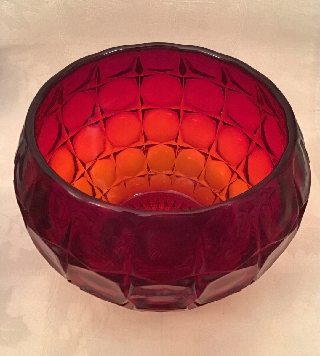Vintage Rare Amberina Ruby Red Glass Lidded Canister Bowl Jar