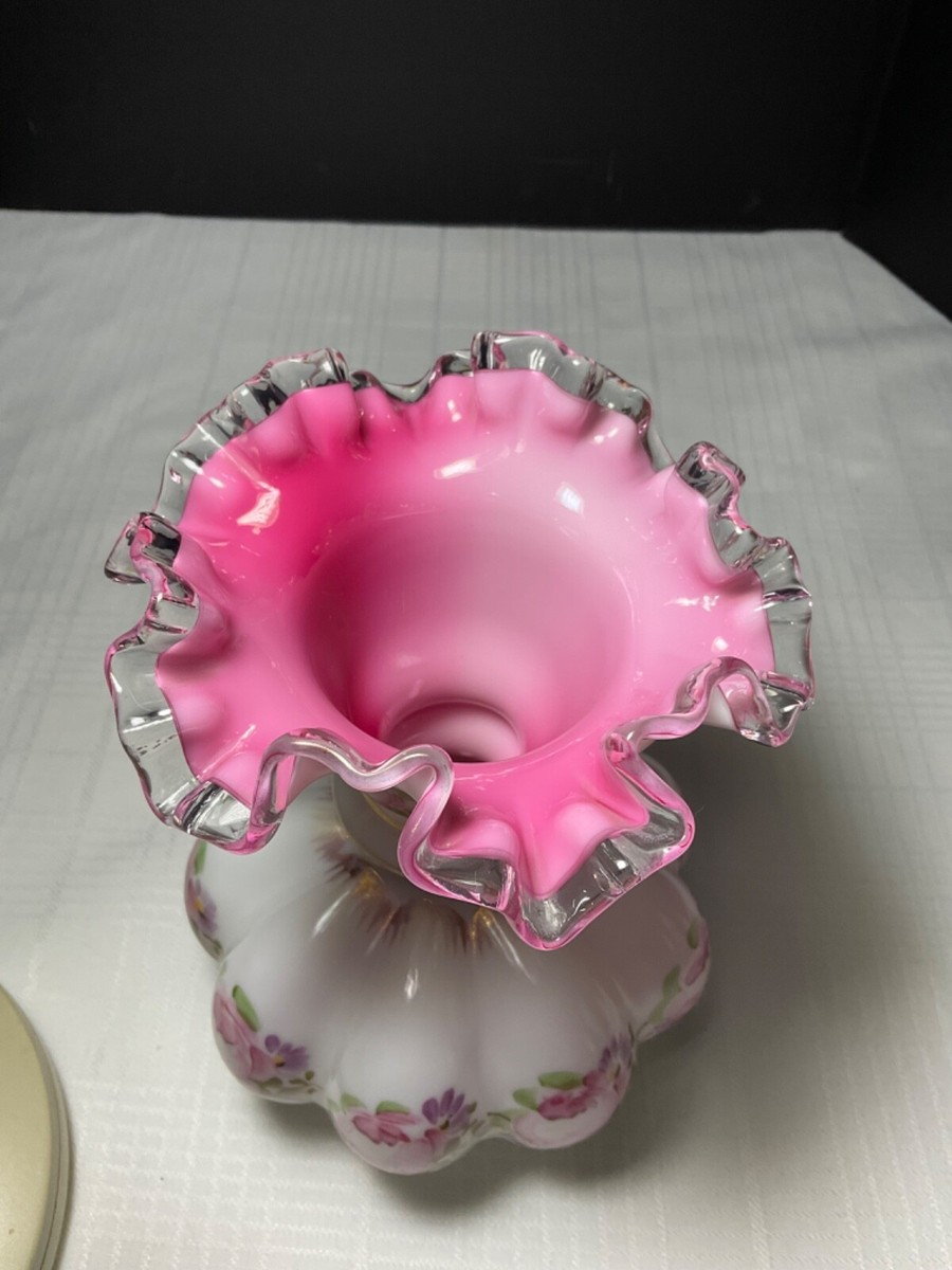 Vintage Fenton Charleston Rose Peach Blow Silver crest 8-1/4