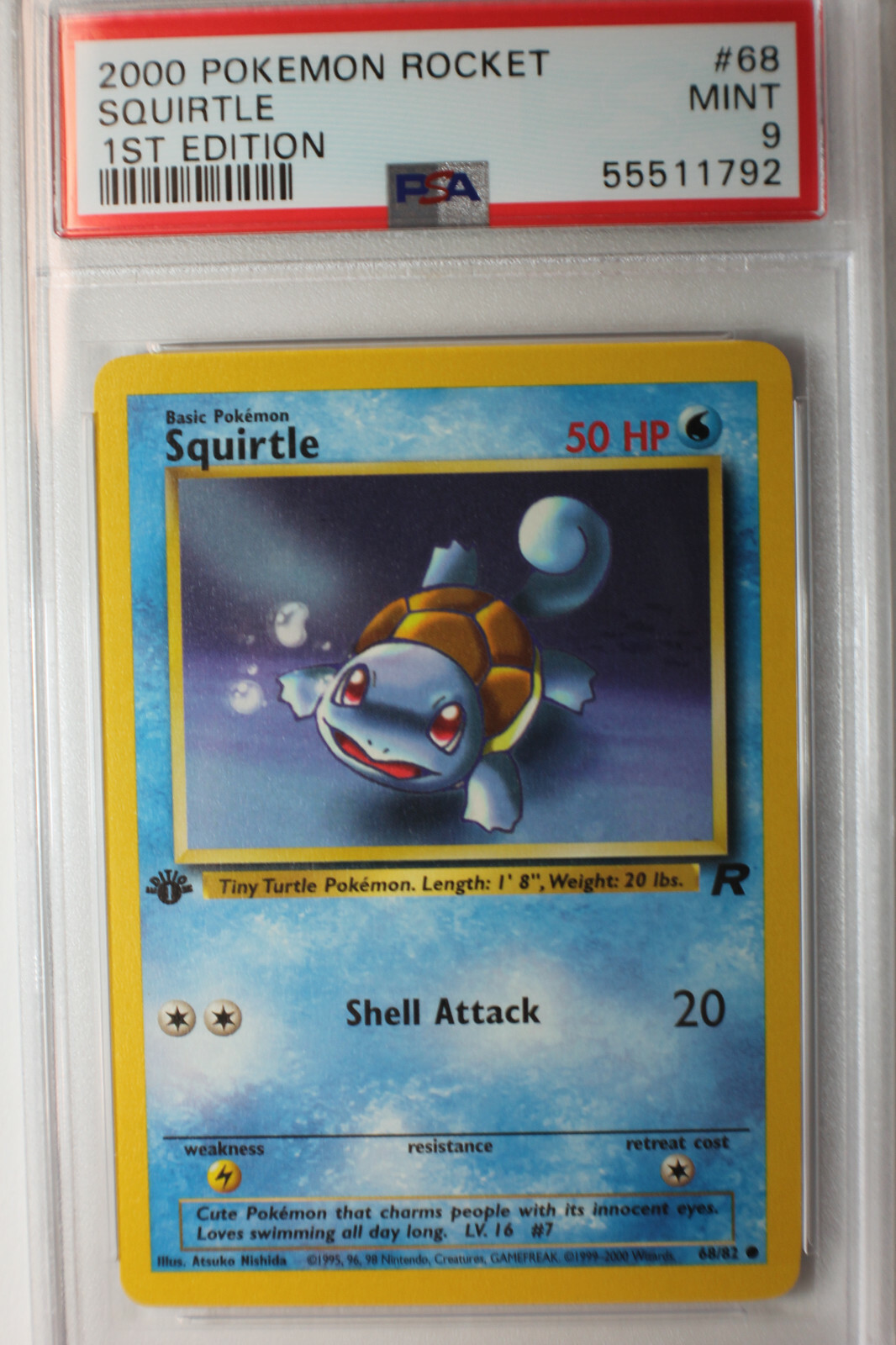 2000 POKEMON    TEAM ROCKET  #68  SQUIRTLE  1ST EDITION $  PSA 9  MINT      *792