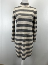 J. Crew Ponte Ribbed Knit Sweater Dress Womens M Striped Turtleneck Wool Preppy