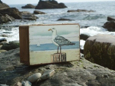 SeaGull Wooden Box Treasure Chest Picture / Sea Gull Bird / Nice Fishing Gift