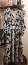 Pretty Little Thing Black and White Zebra Print Puff Short Sleeve V Neck Midi