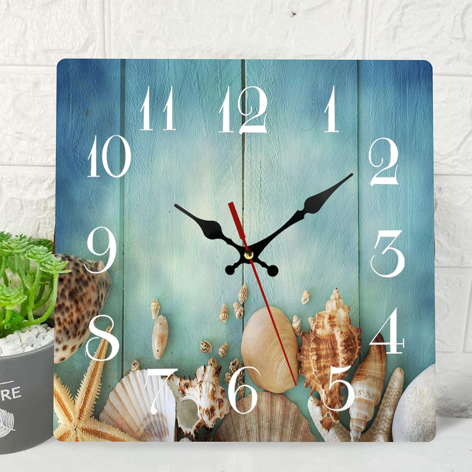 Ocean Wooden Wall Clock Silent Non-Ticking, Summer Sea Shell