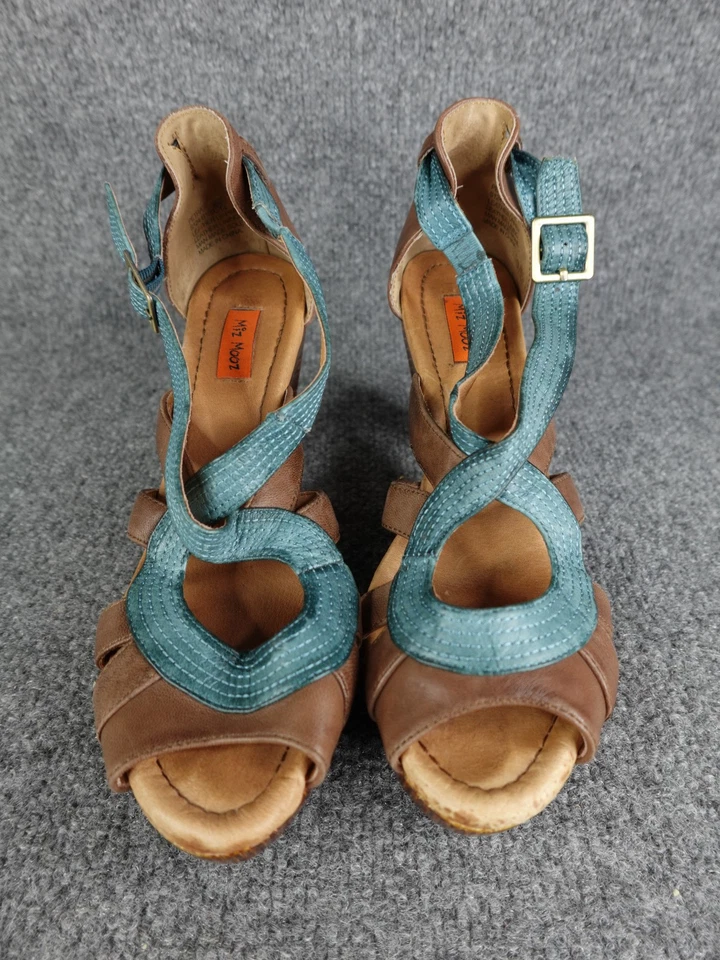 Miz Mooz Petra Soho Retro Mary Jane Blue/Brown Leather Womens Heel Shoes Size 10 - Image 2 of 4