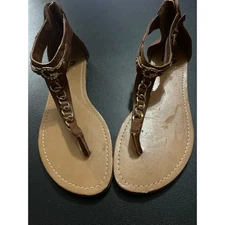 G by Guess Brown Gladiator Thong Sandals With Chain Accent - Size 10M