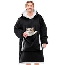 Oversized Cat Lovers Hoodie Blanket for Adults - Cozy Sherpa with Pocket