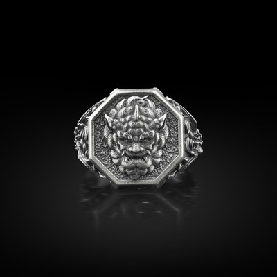 Oxidiertes Silber Foo Dog Einzigartiger Herren Siegelring, Minimalistischer...