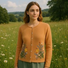 Vintage Liz Claiborne Cottagecore Floral Embroidered Cardigan Sweater Size Small