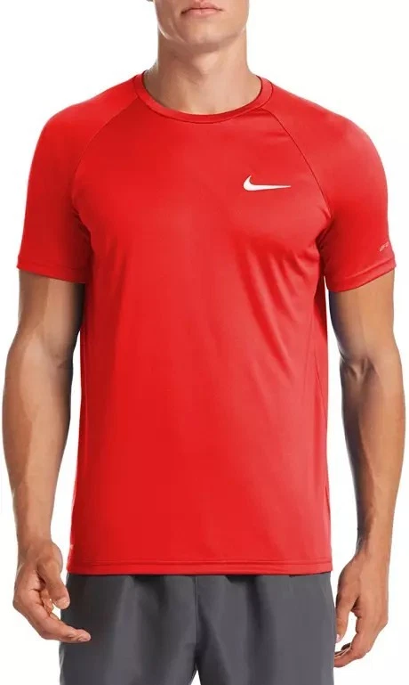 Nike Swim Men's Solid Short-Sleeve Hydroguard Swim Shirt University Red Small