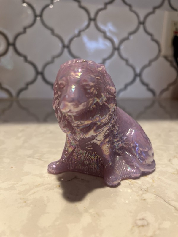 Vintage Mosser Lavender Iridescent Lion Glass Figurine Purple Vtg