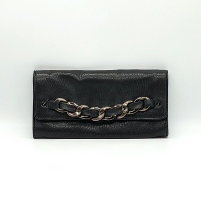 MICHAEL KORS Leather Chain Link Clutch Bag Women Black Gunmetal Hardware Evening