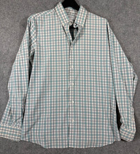 Mizzen  Main Leeward Performance Shirt Mens L Green Blue Plaid Trim Fit Stretch