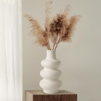 Keramik Vase Beige 25 Cm Boho Chic Deko Wohnzimmer BüRo Essbereich Handgefertigt