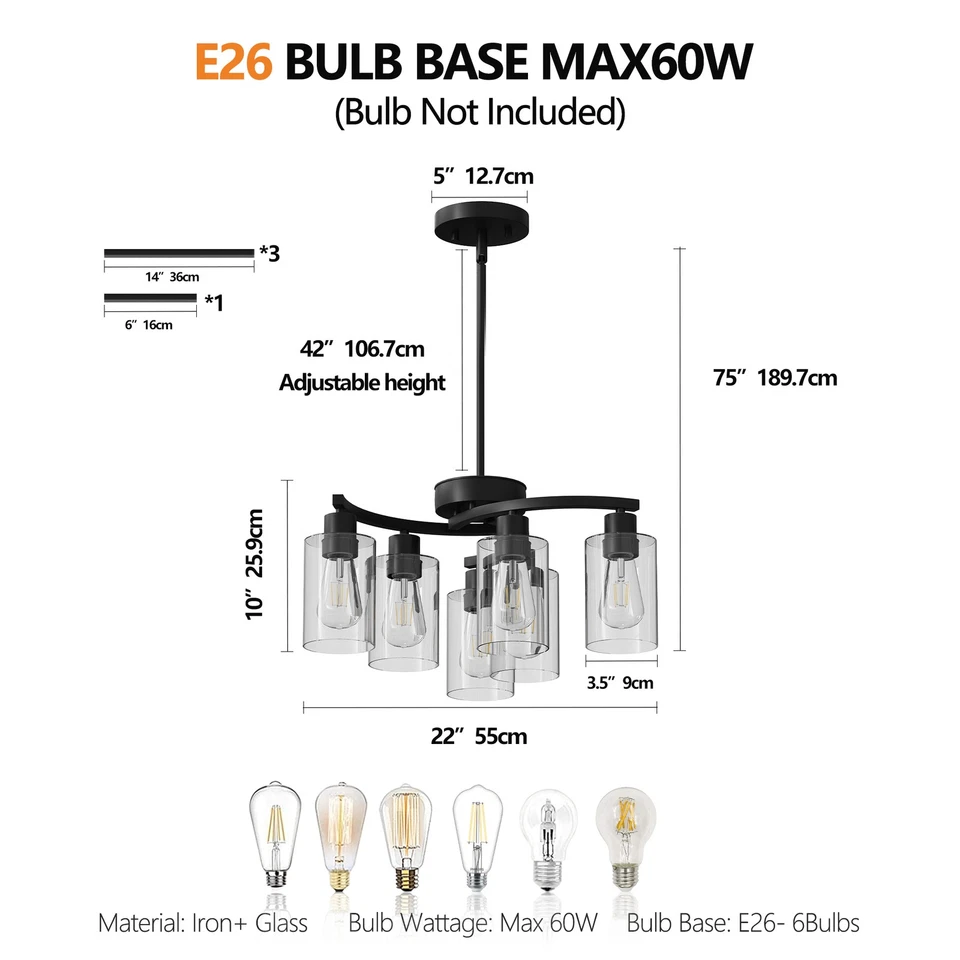 Современный фермерский домик 22 дюйма 6 ламп черная потолочная люстра кухонный светильник - Изображение 2 из 4