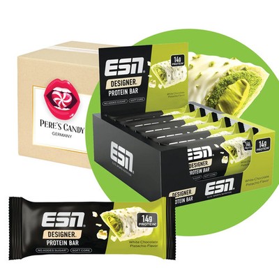 ESN Designer Protein Bar Box 12x45g - White Chocolate Pistachio - Made in German