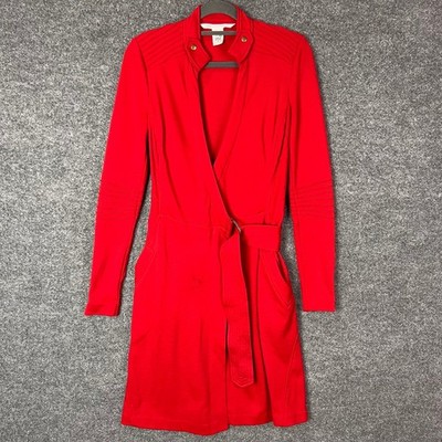 Diane von Furstenberg Wrap Dress Womens 2 Red Wool Moto Zip Cuff Belted