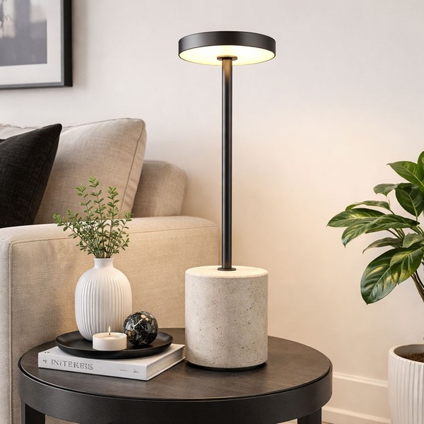 Tischlampe Nachttischleuchte Beistelllampe Touchdimmer Travertine Stein Led 34Cm-image