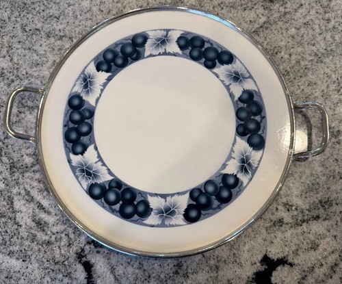 Art Deco Ceramic Footed Serving Tray Fruit and Leaves 12" Diameter Vintage