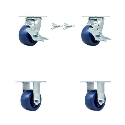4 Inch Solid Polyurethane Caster Set with 2 Brakes/Swivel Lock 2 Rigid SCC