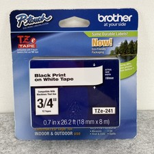 Genuine Brother P-Touch TZe-241 Black Print on White Tape 3/4" x 26.2' 18mm