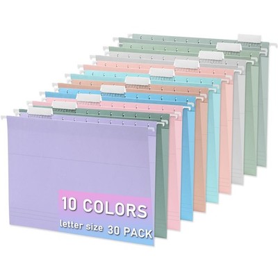 30 PCS 10 Color Assorted Hanging File Folders Letter Size Adjustable Tab