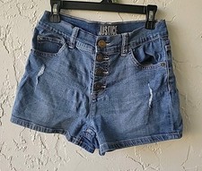 Blue Jean Shorts Distressed Stretch Girls 16 Button Snap Fly Pockets  Justice