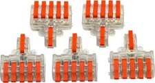 5 Pack Compact Lever Wire Nut Connectors 28 12 AWG 1 In Out Color: 1 in 5 Out
