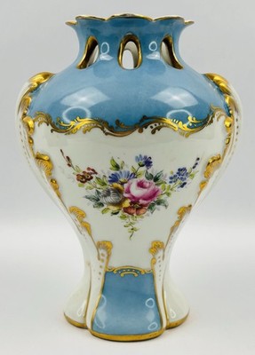 Meissen Crossed Swords Reticulated Potpourri Vase Hand Painted Flowers   G2U
