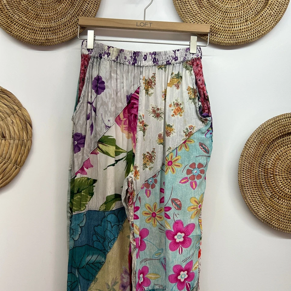 Vintage Sacred Threads Boho Mixed Flower Floral Print Pull On Pants Medium - Image 4 of 4