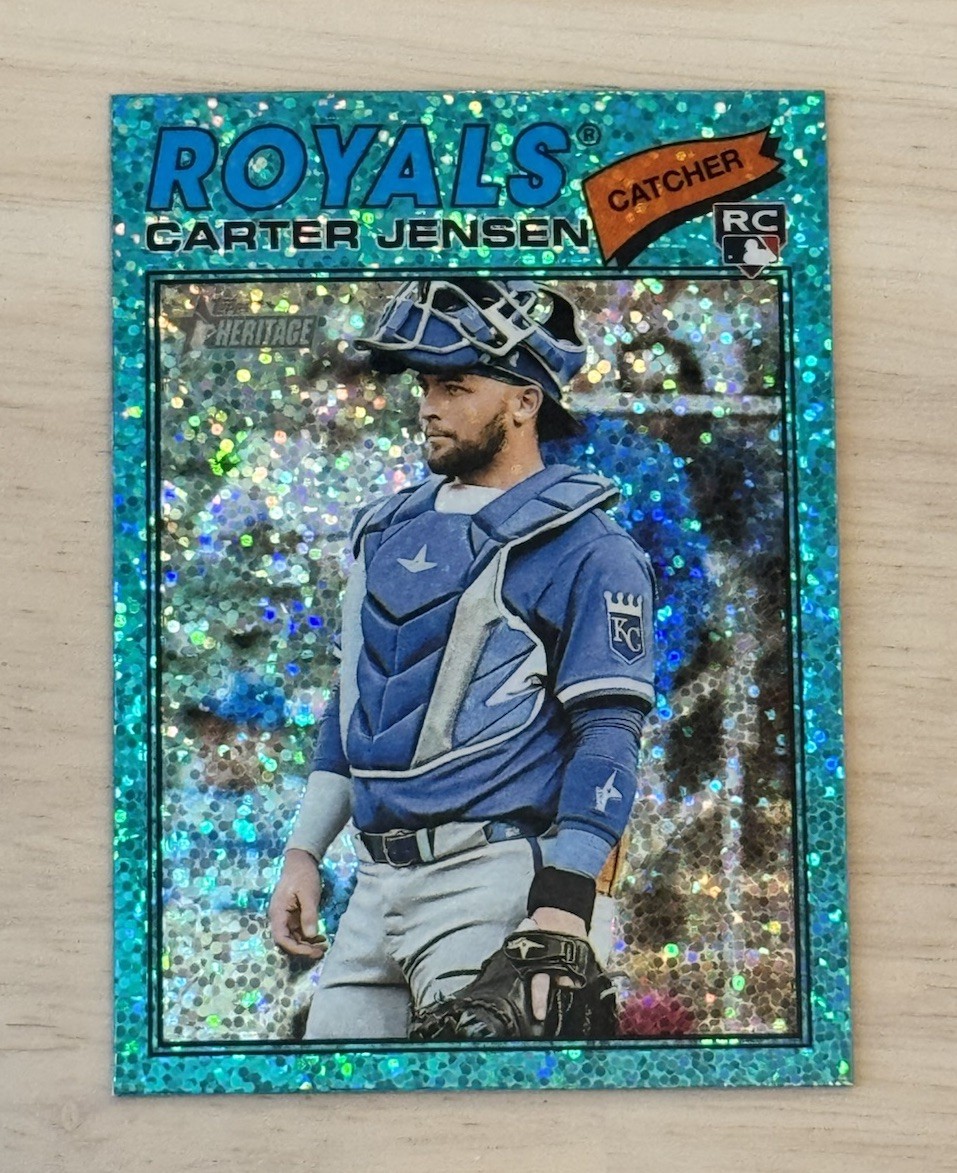 2026 Topps Heritage Carter Jensen #199 RC Rookie Aqua Sparkle Chrome Royals SP