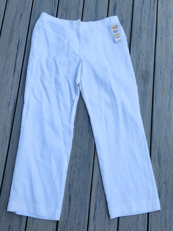 Women JM collection white linen pants 14 NWT