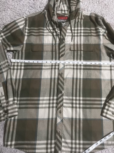 Burton Ruckus Flannel Hooded Shirt Long Sleeve Plaid Green / White Men's Size L - Picture 8 of 12