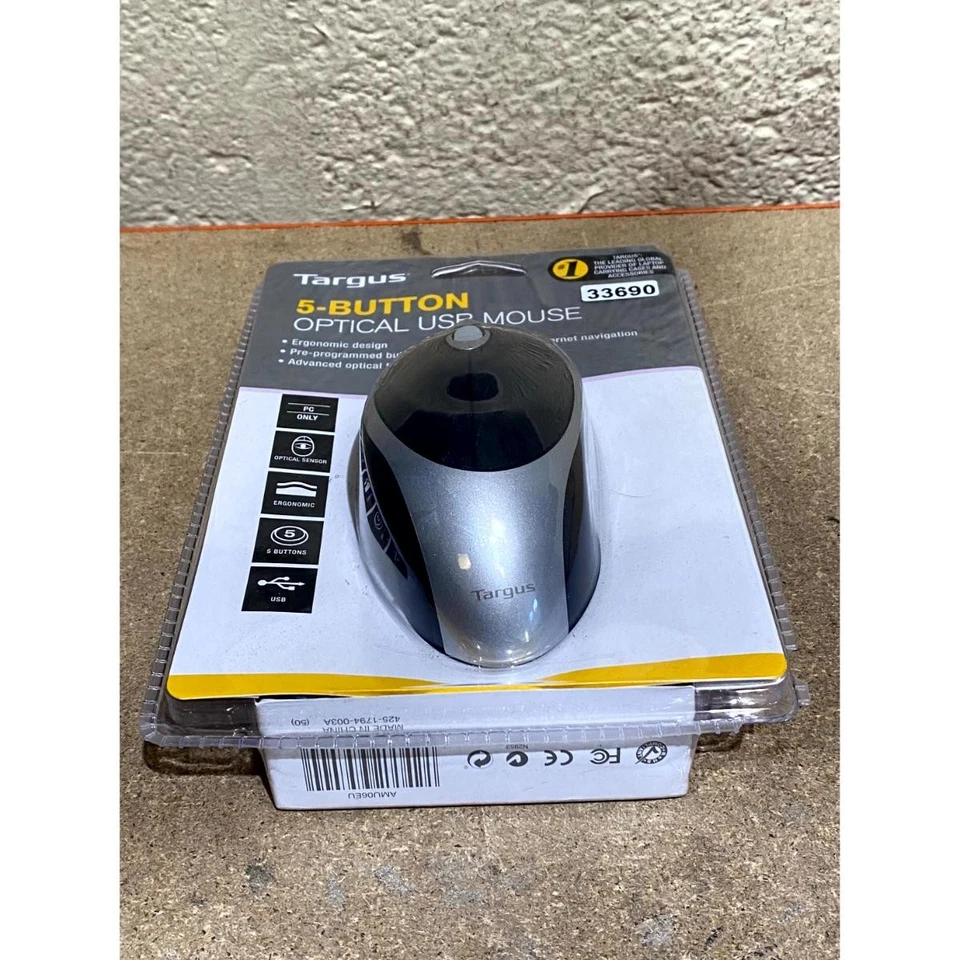 Targus AMU06EU Optical Mouse Black Silver Wired Ergonomic Programmable 5 Buttons - Image 2 of 4