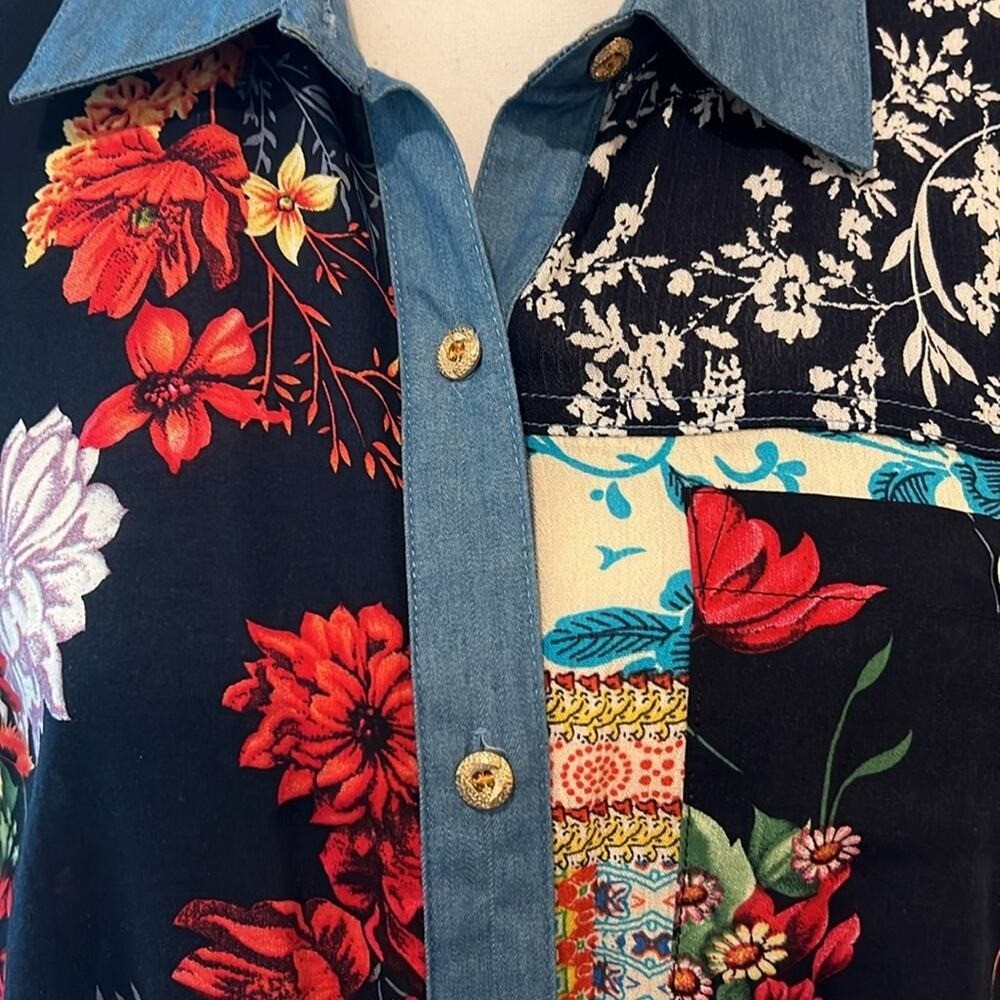 EUC Caleoas Mixed Media Patchwork Drapey Button D… - image 6