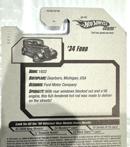 Coche diecast Hot Wheels Treasure Hunts 2009 Ford Coupe 1934 6 de 12 rojo/negro - Imagen 6 de 6