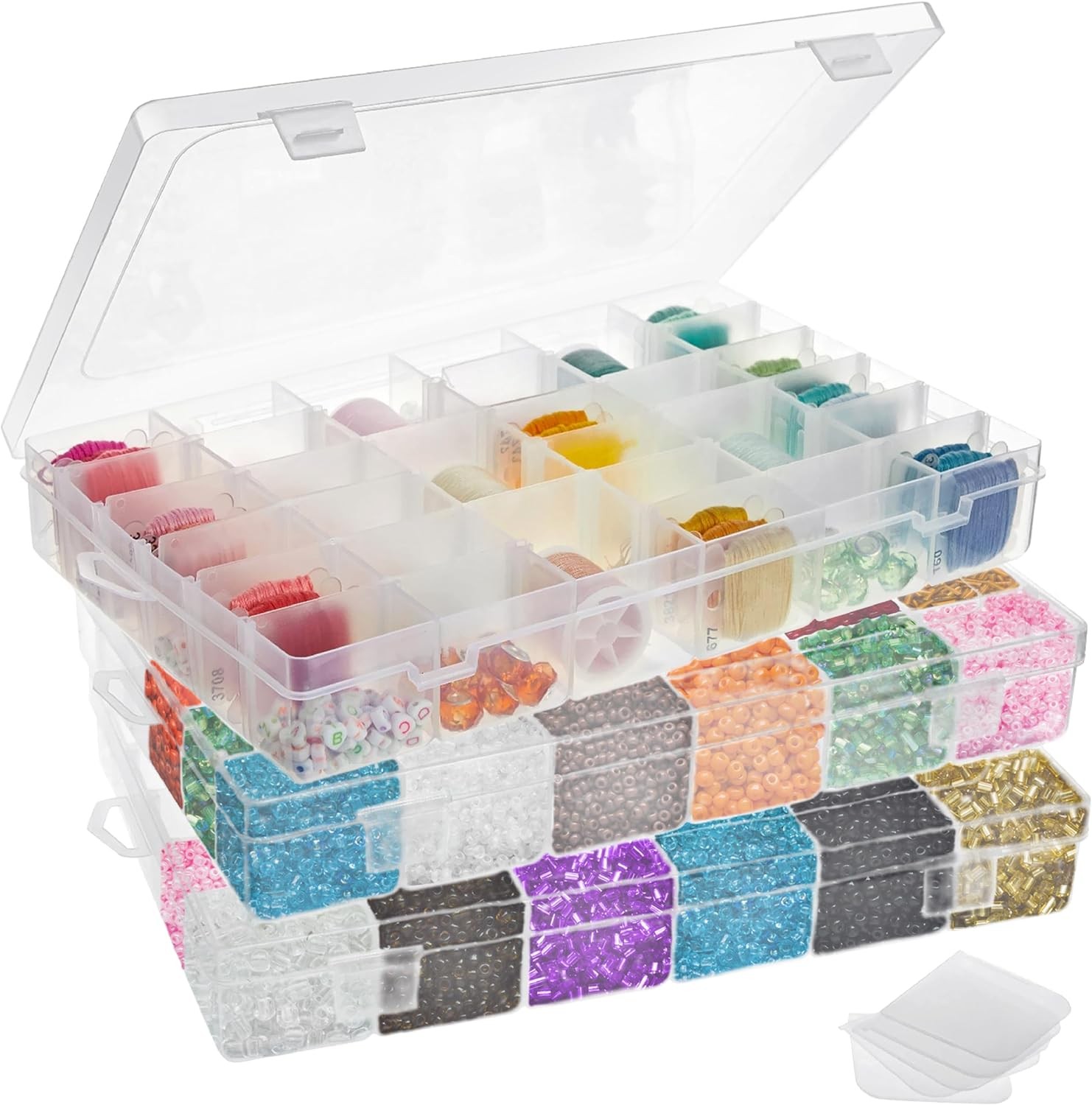 3 Pack Clear Bead Storage Organizer Box with 36 Grids, 1.7x10.75x7 Inches