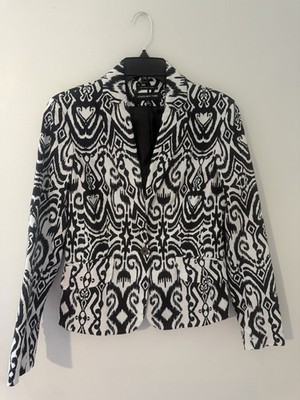 Jones New York Stretch Black And White Ikat-Style Abstract Blazer Size 6