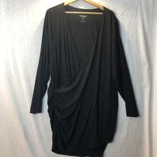 Torrid Size 5 Black Rib Dress Faux Wrap Long Sleeve Polyester