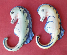 TWO VINTAGE CERAMIC WALL HANGING SEAHORSE PLAQUES - ANFORA PORTUGAL - HOME DECOR