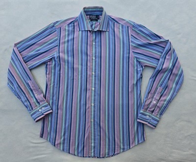 Polo Ralph Lauren Shirt Mens Large Regent Custom Fit Striped Long Sleeve Dress