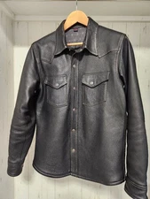 Used The Flat Head Leather Shirt Tops Jacket Mens Size 40 Black Color Rare