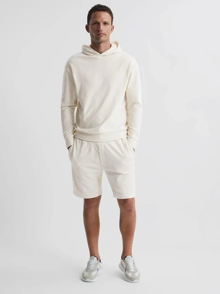 OFF WHITE Felpa con cappuccio nuova con etichette Reiss 'Luis' bianco sporco velluto cordino taglia media prezzo consigliato £ 110