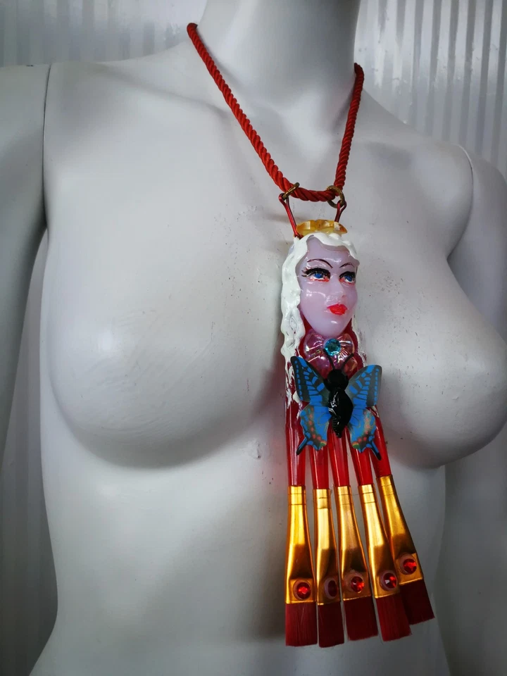 Colgante Cabeza Muñeca Cuento de Hadas Mariposa Belle Epoque Joyería Art Deco Art Nouveau Foto 3 de 4