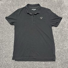 True Religion Polo Shirt Mens Medium Black Collared Ribbed Cuffs Short Sleeve