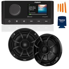 Fusion MS-RA210 Marine Stereo with Wet Sounds 6.5" Marine Speakers, Black Grill