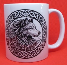 Custom Printed Nordic/Celtic Design Wolf Design Boxed 11oz Ceramic Mug.