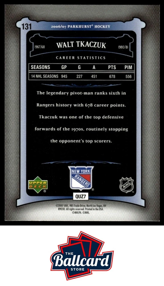 2006-07 Parkhurst #131 Walt Tkaczuk - Image 2 of 2